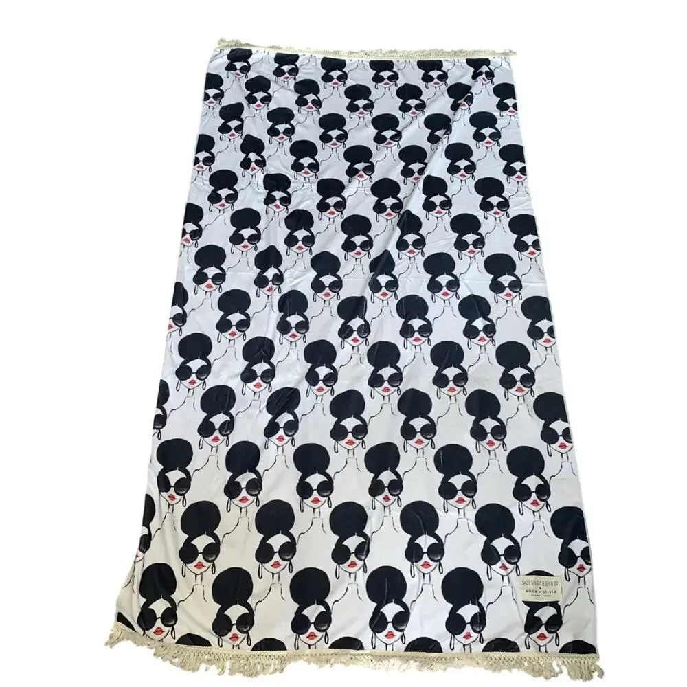 Alice And Olivia X Minnidip Beach Towel Fringe retro look Stacey Bendet 39”x71”